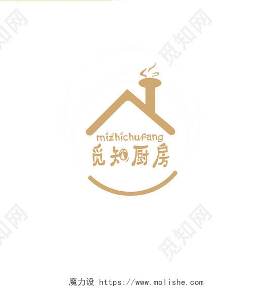 黄色标志白色背景觅知厨房logo餐饮logo